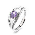 wholesale S925 Sterling Silver Palace Style Double Layer Purple Zircon Pattern Ring Ins Korean Fashion Elegant Index Finger Ring-0-4