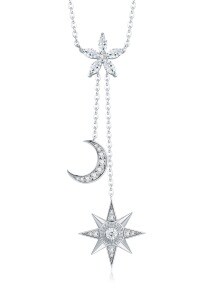 925 Silver Fashion Ins Style Star Moon Long Fringe Choker Necklace-24 N16110 moissanite stones