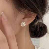 wholesale S925 sterling silver small and delicate square Swarovski pearl earrings for women, fashionable, simple, and elegant high-end earrings-Silver model (pure silver + Shijia pearls)