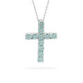 wholesale S925 Sterling Silver Mint Manbo Light Blue Mint Full Diamond American Cross Pendant Necklace, Small and Unique, Versatile-0-0