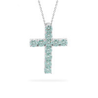 wholesale S925 Sterling Silver Mint Manbo Light Blue Mint Full Diamond American Cross Pendant Necklace, Small and Unique, Versatile-Platinum 925 silver