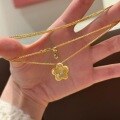 wholesale 925 Sterling Silver Textured Small Gold Flower Necklace Oriental Aesthetics New Chinese Style Minimalist Exquisite High-End Floral Collarbone Chain-0-6