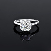 Sterling Silver 1-Carat Moissanite Square Solitaire Engagement Ring, Luxury Design-S925 sterling silver + 1 carat moissanite MJ-237  Adjustable opening