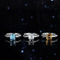 Sterling Silver Natural Blue Topaz Moissanite One-Carat Princess Square Shape Ring-0-4