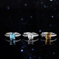 Sterling Silver Natural Blue Topaz Moissanite One-Carat Princess Square Shape Ring-Inlaid with blue topaz  Adjustable opening