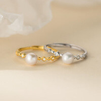 wholesale S925 Sterling Silver Fresh and Sweet Ins Style Small and Unique Design Diamond-Inlaid Rhombus Pearl Ring R02819-S925 silver ring gold opening adjustable