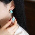 wholesale S925 Sterling Silver French Romantic Turquoise Wave Edge Full Diamond Earrings Heavy Luxury High-End Earrings-0-4