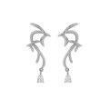 wholesale S925 Sterling Silver Minimalist Versatile Swallow-Inlaid Zircon Textured Earrings for Women-0-5