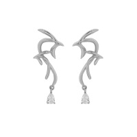 wholesale S925 Sterling Silver Minimalist Versatile Swallow-Inlaid Zircon Textured Earrings for Women-Platinum [with sterling silver ear plugs] > 925 silver
