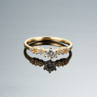 Champagne Gold Plated Sterling Silver Moissanite Six-Prong Crown Princess Ring-50 points (D color moissanite)  Size 16
