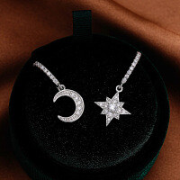 S925 Silver Star-shaped Hoop Earrings with Moissanite, Long and Trendy-Inlaid with moissanite  925 silver