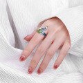wholesale S925 Sterling Silver Vintage Enamel Peacock Drip Glaze Craft Ethnic Bohemian Adjustable Ring-0-3