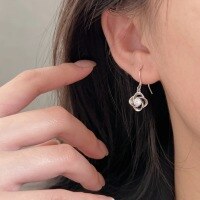 wholesale 999 Silver Inlaid Four-Leaf Clover Ear Hooks for Women, Light Luxury Versatile Small Fresh Fashion Earrings with a High-End Feel-Sterling silver