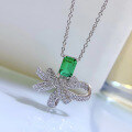 wholesale 925 Silver with 1ct Emerald High Carbon Diamond Pendant, 5*7 Green Light Necklace, 40+5 Chain-0-2
