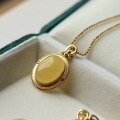wholesale S925 Silver Natural Raw Ore Beeswax Mustard Yellow Cabochon Pendant Necklace-0-1