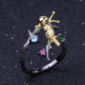 wholesale S925 Sterling Silver Secret Garden Designer Adjustable Ring with Snail and Oriole Design and Natural Gemstone-0-1
