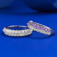 wholesale S925 Silver European and American New Style Purple and White Diamond Row Ring, Fashion Commute Daily Wear Ring Band-R1129 Purple and White Ring No. 8