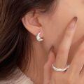 wholesale S925 Sterling Silver Textured Moon Ear Studs for Women, Korean High-Fashion 2025, Versatile and Niche Earrings-0-3