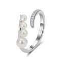 wholesale S925 Sterling Silver Jewelry, Natural Freshwater Pearl Open Ring, Zircon Inlaid Fashion Design Wholesale-0-6