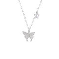 wholesale S925 Sterling Silver Single-Layer Full Diamond Butterfly Flying Necklace, Trendy Light Luxury Advanced Minimalist Women's Collarbone Chain-0-4