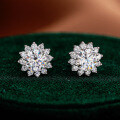 S925 Silver Earrings for Women, Round Stud Earrings with Moissanite Sunflower Design-0-4