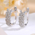 wholesale 18K Gold Diamond Earrings Fashion U-Shaped Hoop Earrings Versatile Studs Leaf Ear Climbers Genuine Diamond Earrings-0-0