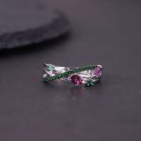 wholesale S925 Sterling Silver Starry Sky Natural Topaz Ring Group Setting Garnet Diopside Colored Gemstone Ring New Style-Natural Amethyst Ring  US size 6 (domestic size 13)