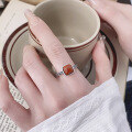 wholesale S925 Sterling Silver Vintage Ethnic Style Square Red Agate Stone Artistic Antiqued Design Adjustable Ring for Women-0-1