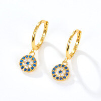 wholesale S925 Sterling Silver Round Evil Eye Hoop Earrings Geometric Trendy Retro Elegant Earrings-Gold>925 silver