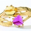 wholesale S925 silver gold-plated new synthetic citrine amethyst geometric feather ring for women wholesale-0-2