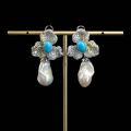 wholesale 925 Silver Gold-Plated Earrings with High-Carbon Diamonds, Turquoise, Coral, Butterfly Orchid, Shell Pearls, and Cabochon, Versatile Jewelry for Women-0-3