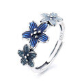 wholesale S925 sterling silver retro blue enamel flower ring, vintage-style index finger ring, fashionable and versatile-0-5