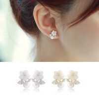 wholesale S925 Sterling Silver Stud Earrings Fashion Sweet Diamond Inlaid Freshwater Pearl Elegant Shell Flower Ear Jewelry E4957-S925 Silver Earrings Gold 925 Silver