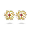 wholesale 18K gold jewelry manufacturer wholesale fashion trendy luxury hollow-out ruby full-cut diamond earrings-0-4