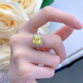 wholesale S925 Silver 8*8 Fat Square Yellow Diamond High Carbon Diamond Ring for Women, Foreign Trade Europe and America Cross-Border Platinum Diamond Ring-0-2
