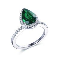 wholesale 925 Sterling Silver Women's Teardrop 3-Carat Lab-Grown Emerald with Moissanite Ring Jewelry Cross-Border Supply-Cultured Emerald + Side Moissanite US Size 7