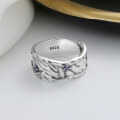 wholesale S925 Sterling Silver Retro Irregular Textured Design with Purple Zircon Inlay Fashionable Statement Ring for Index Finger-0-3