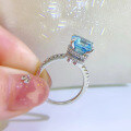 wholesale 925 Silver New Style 9*9 High Carbon Diamond Simulated Aquamarine Diamond Ring Wedding Engagement Ring-0-2