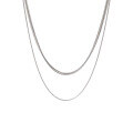 wholesale 925 Sterling Silver Stacked Double Layer Snake Chain Necklace for Women, Hip-Hop Niche Minimalist High-End Sense Versatile Collarbone Necklace-0-4