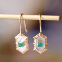 wholesale S925 Sterling Silver Red Elk French-style Advanced Square Sugar Earrings for Women, with Natural White Mother-of-Pearl and Vintage Palace-inspired Design-BE0230-Gold 925 Silver