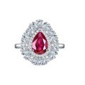 wholesale S925 silver plated with 18k gold, lab-created ruby teardrop 6*9mm high-grade jewelry closed-back ring-0-4