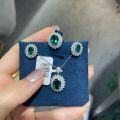 wholesale Luxury European and American colored gemstone set for women, 2-carat Princess Diana-style lab-grown emerald, 2ct oval ring, earrings, and necklace-0-8