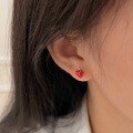 wholesale S925 Sterling Silver Korean Style Strawberry Drip Oil Earrings for Women, Exquisite and Cute Small Stud Earrings for Healing Ear Piercings-0-2