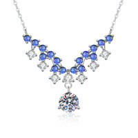 S925 Sterling Silver Moissanite French Luxury Necklace, 1-Carat D Color, Wholesale for Women.-6.5mm high-carbon stone  925 silver