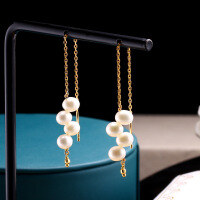 wholesale S925 Sterling Silver Japanese Style Minimalist Long Pearl Dangling Earrings Sweet Girly Personality Beaded Versatile Ear Threads-Long Tassel Swinging Pearl Earrings 925 Silver