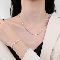 wholesale S925 Sterling Silver Trendy Sterling Fragments Two-Piece Necklace and Bracelet Set, Internet-Famous Fresh and Sweet Little Chic Style Light Luxury Chain-395L/bracelet about 6g 925 silver