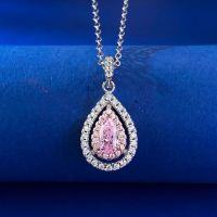 wholesale 925 Silver Necklace with Zhufan New Pear-shaped Pink Diamond 4*7mm Pendant and Inlaid Diamonds, Women's INS Elegant and Fresh Style-N173 Pink Diamond