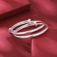 wholesale 999 Pure Silver Solid Sterling Silver Dragon and Phoenix Baby Bracelet with Chinese Character "Fu" for Children Infants, Full Moon or First Birthday Gift-Dragon and Phoenix Bracelet (approximately 15g) 999 Silver