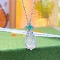 wholesale S925 Sterling Silver White Jade Icy Translucent Gourd Pendant Necklace, New Chinese-style Luxury Advanced Sense Collarbone Chain Gift-0-2