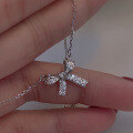 wholesale 925 Silver Summer Sweet Diamond Bow Necklace Korean Style Simple Women's Collarbone Chain D8521-0-3
